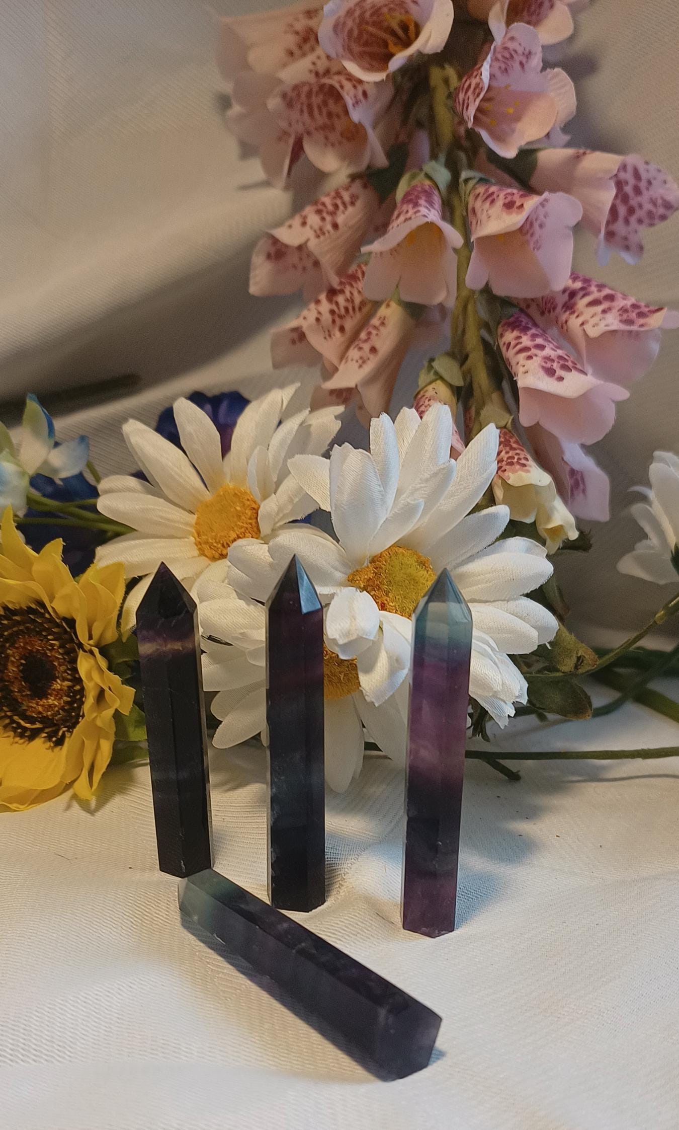 Rainbow Fluorite Crystal Obelisk Tower Point Generator 7-8cm