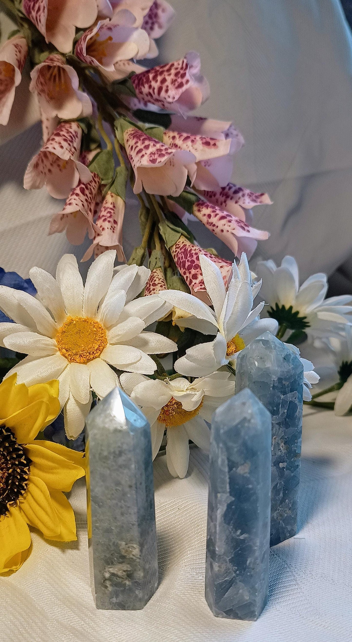 Blue Calcite Crystal Obelisk Tower Point Generator 7-8cm