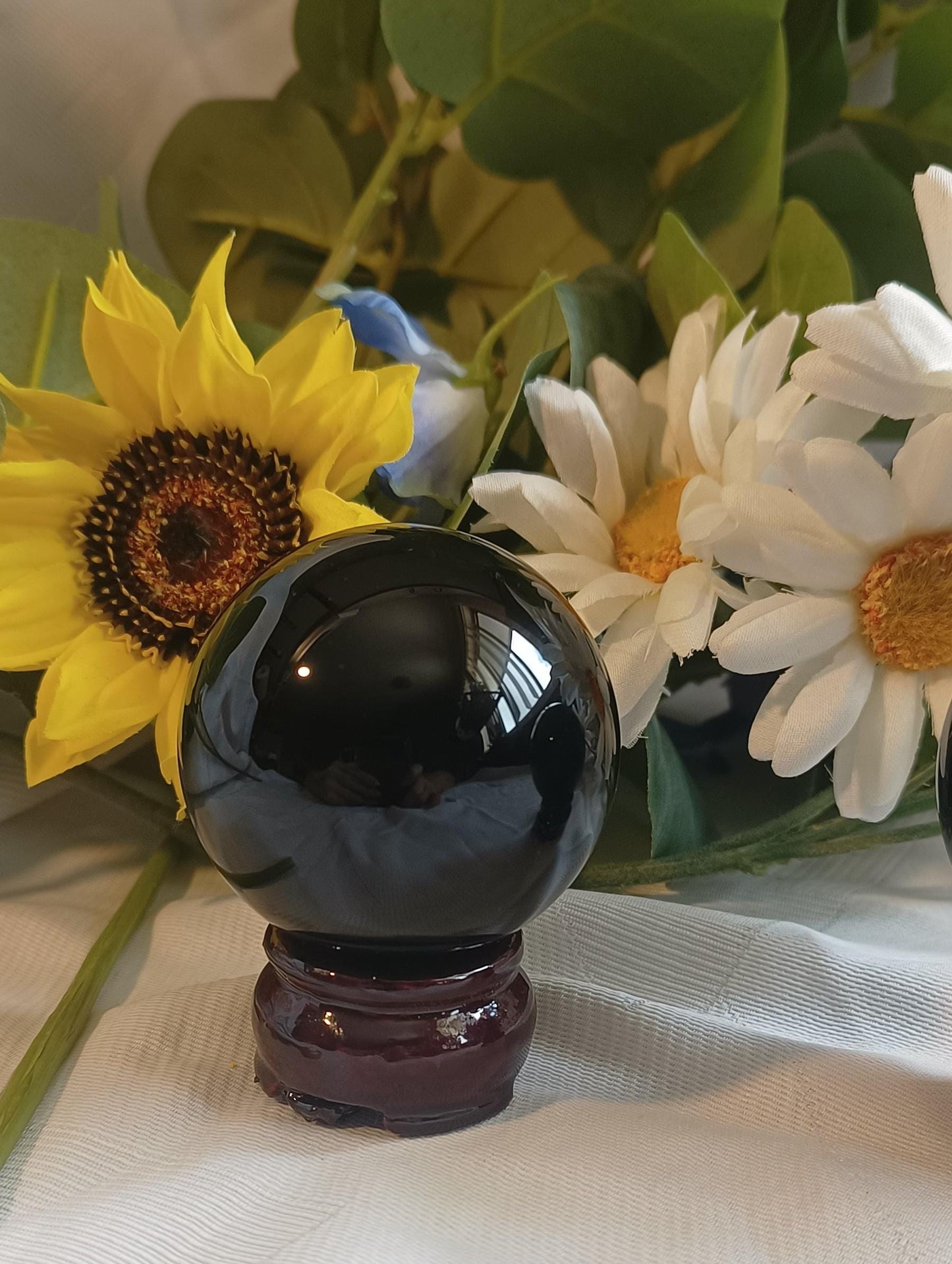 Black Obsidian Sphere with stand - Crystal Healing Energy Cleansing 6cm