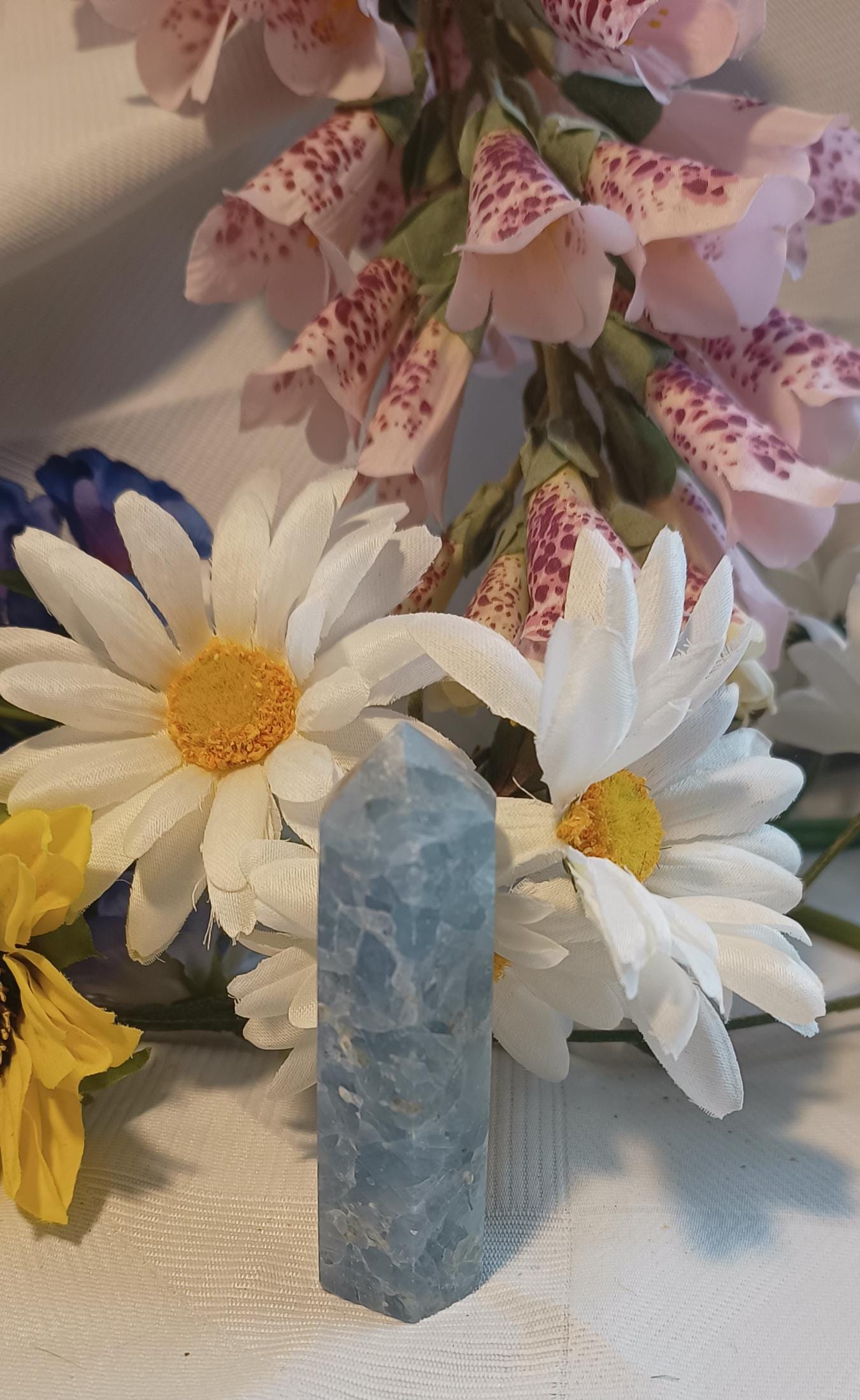 Blue Calcite Crystal Obelisk Tower Point Generator 7-8cm