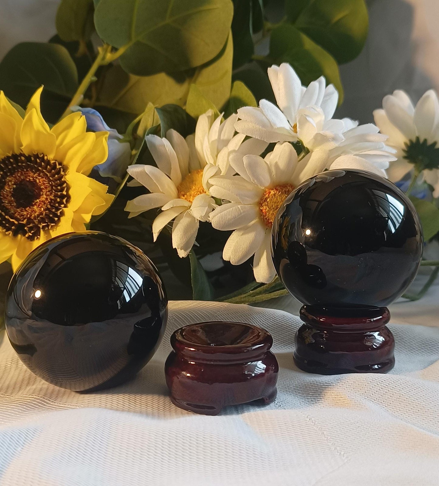 Black Obsidian Sphere with stand - Crystal Healing Energy Cleansing 6cm