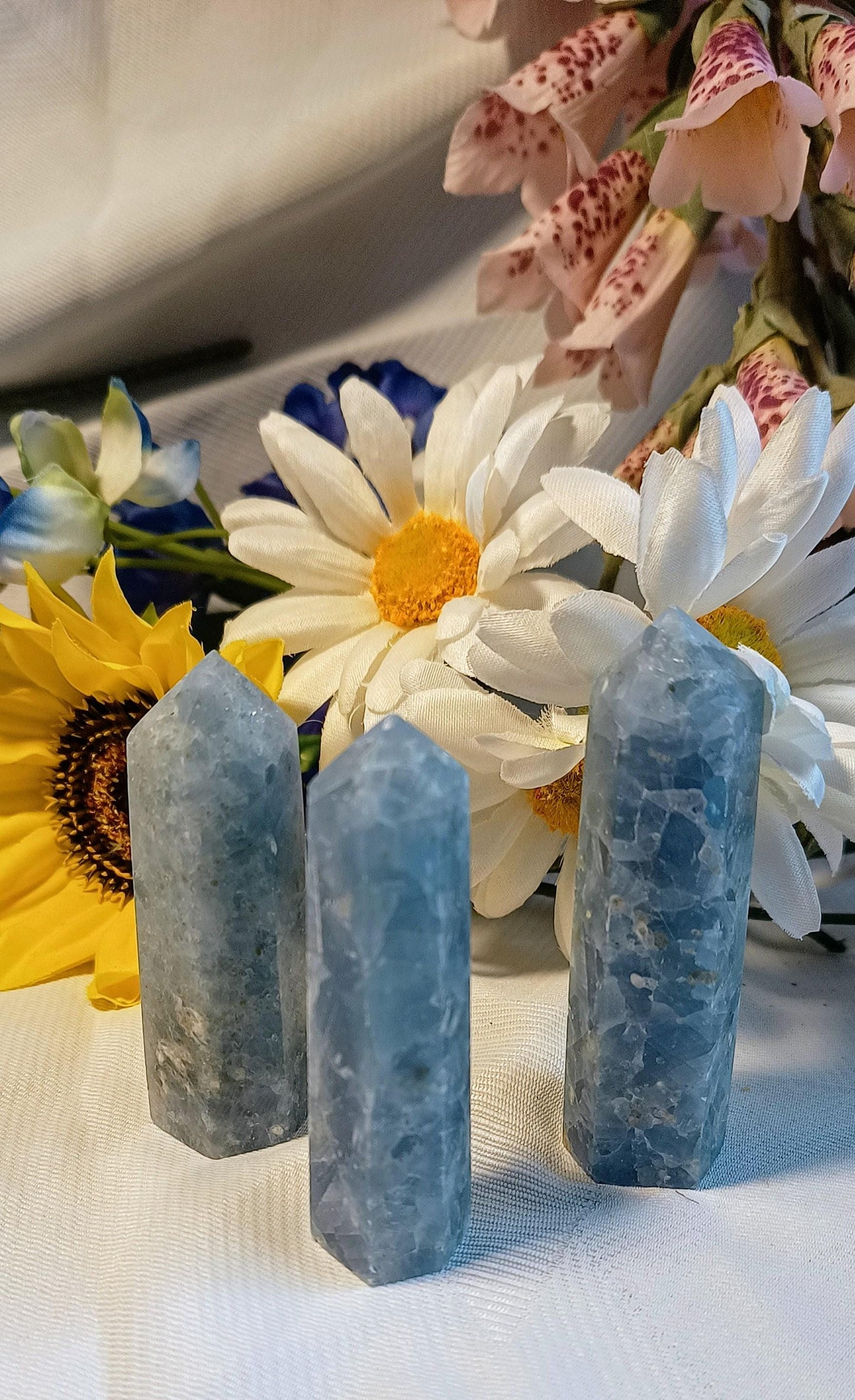 Blue Calcite Crystal Obelisk Tower Point Generator 7-8cm