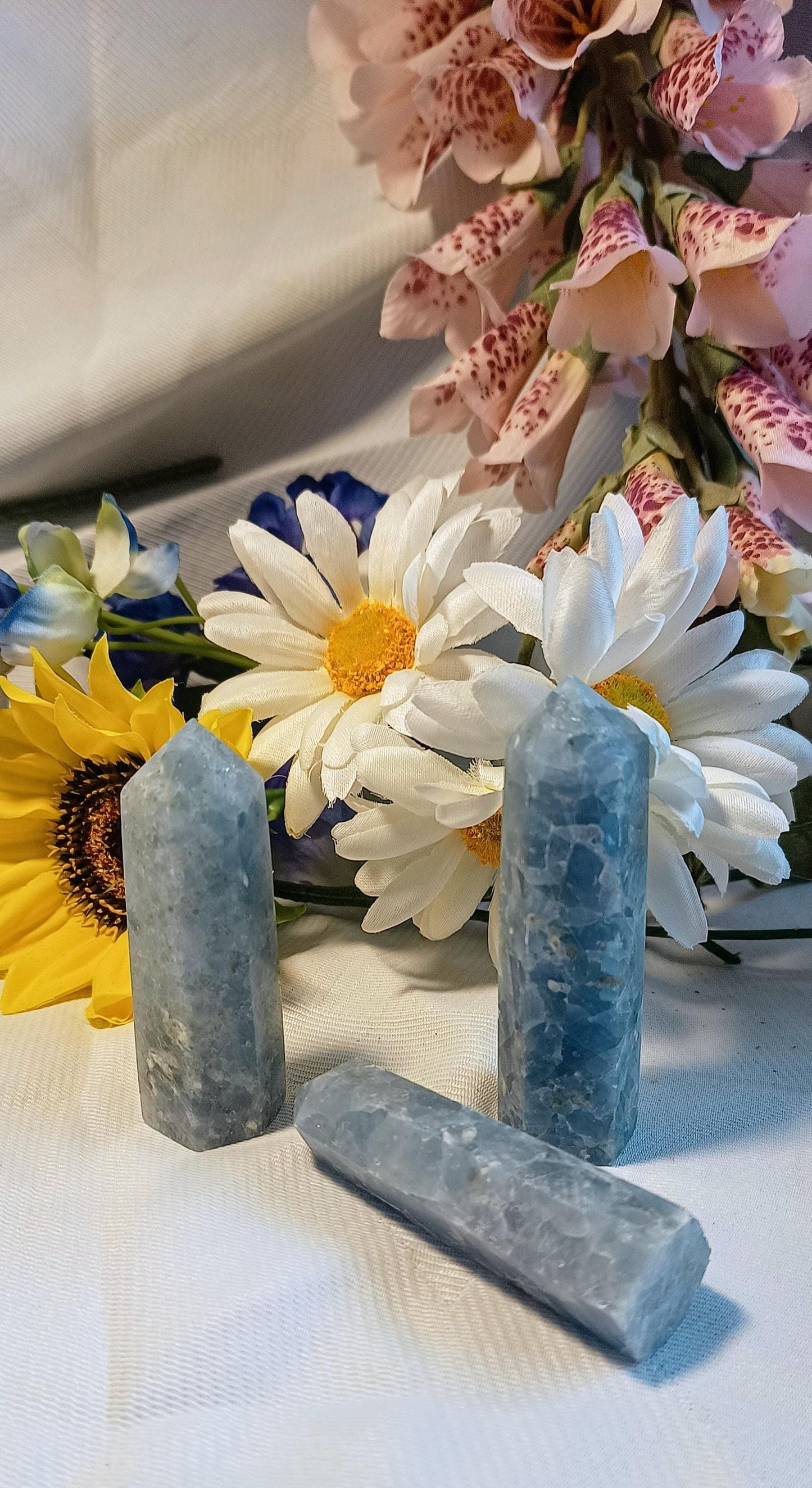 Blue Calcite Crystal Obelisk Tower Point Generator 7-8cm