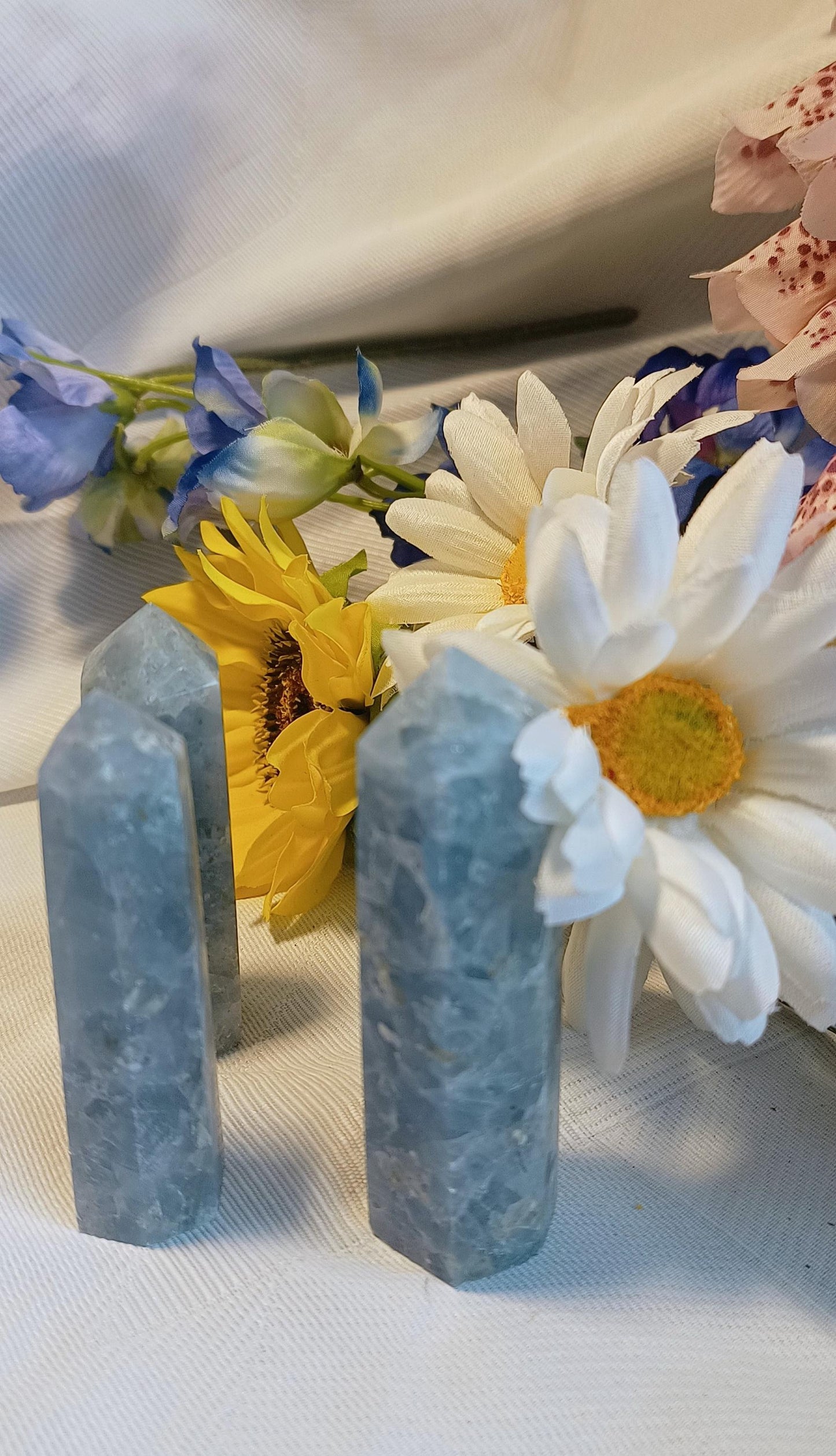 Blue Calcite Crystal Obelisk Tower Point Generator 7-8cm