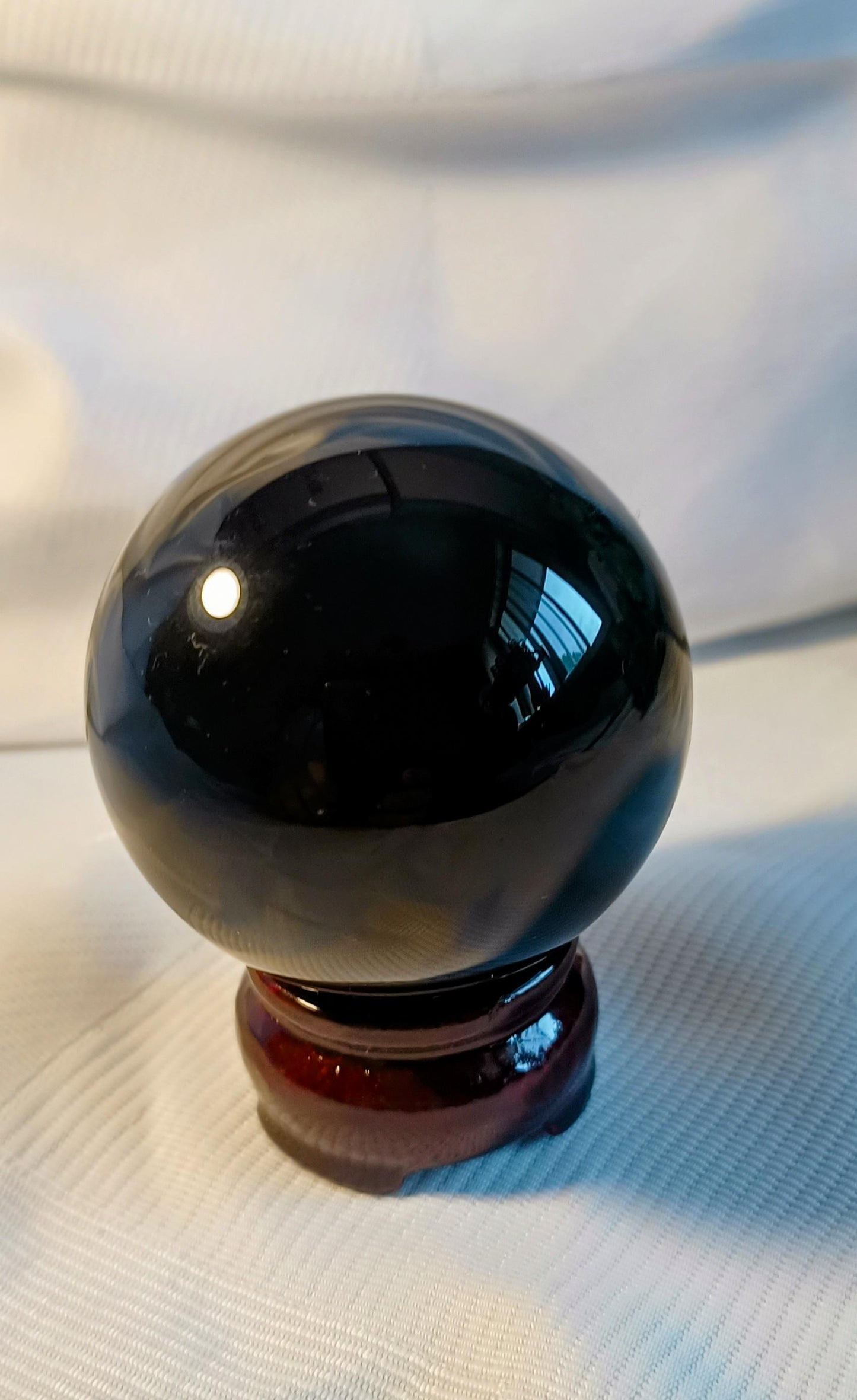Black Obsidian Sphere with stand - Crystal Healing Energy Cleansing 6cm