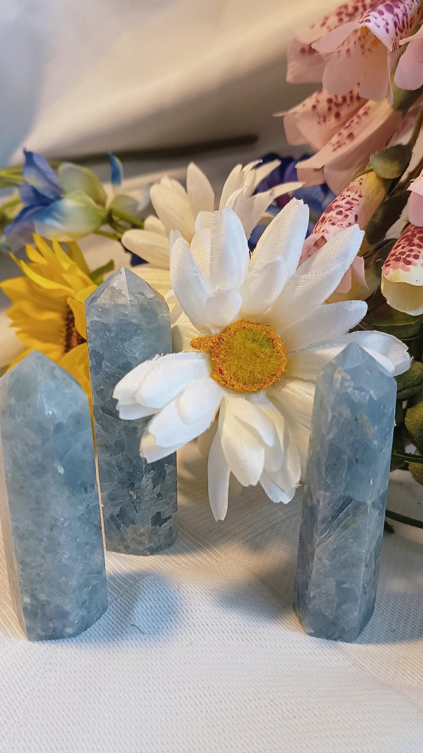 Blue Calcite Crystal Obelisk Tower Point Generator 7-8cm