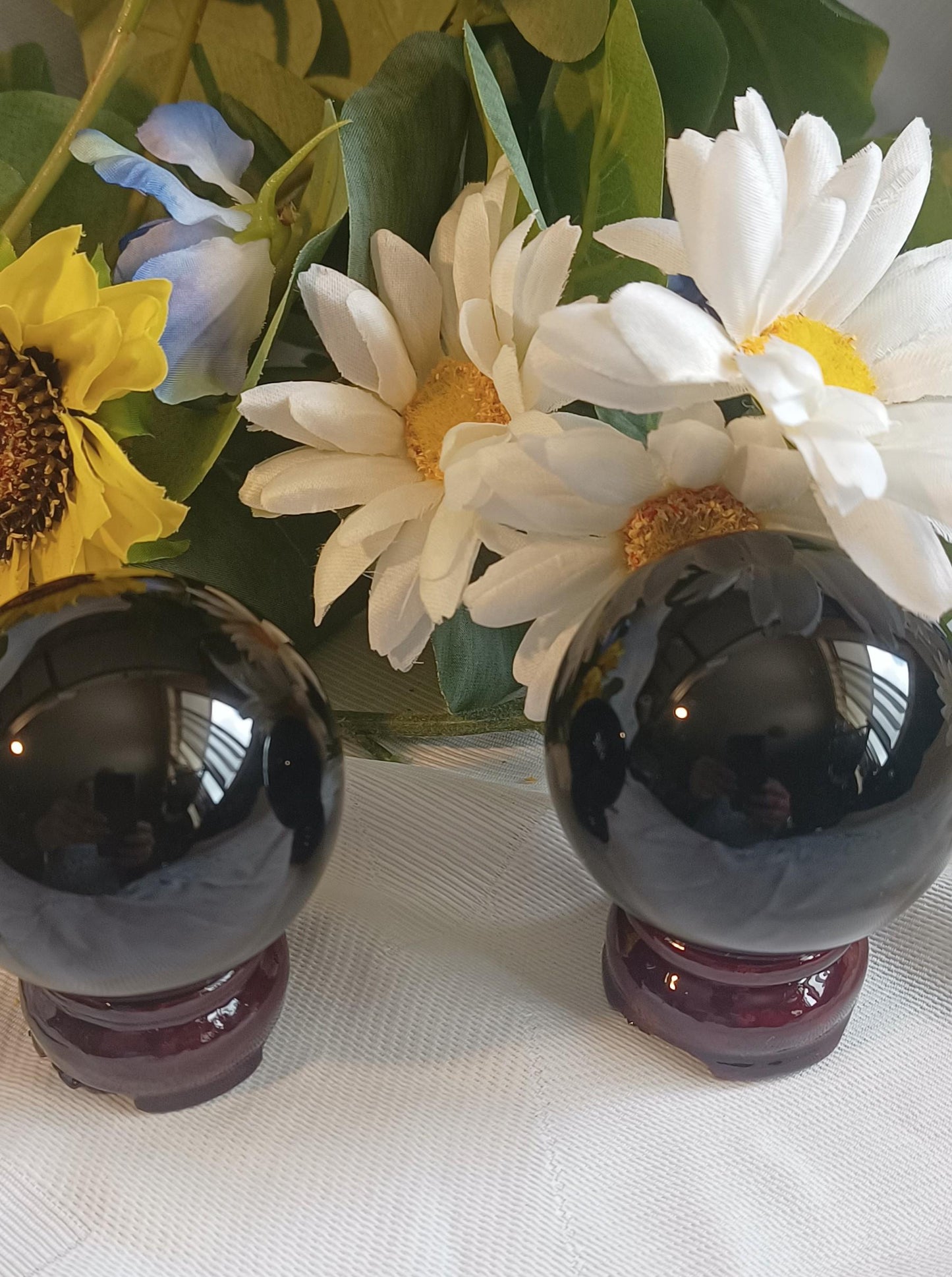 Black Obsidian Sphere with stand - Crystal Healing Energy Cleansing 6cm
