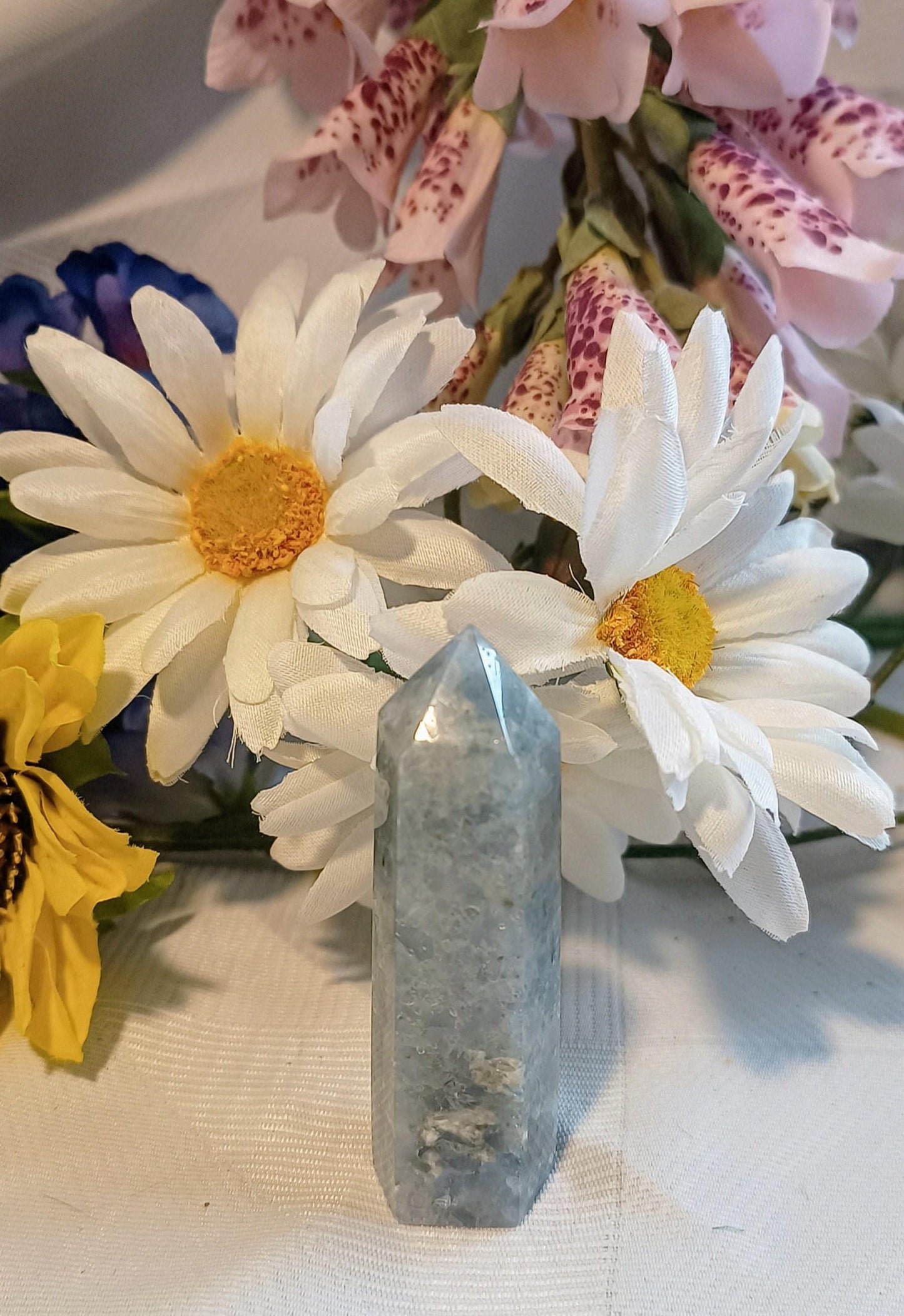 Blue Calcite Crystal Obelisk Tower Point Generator 7-8cm