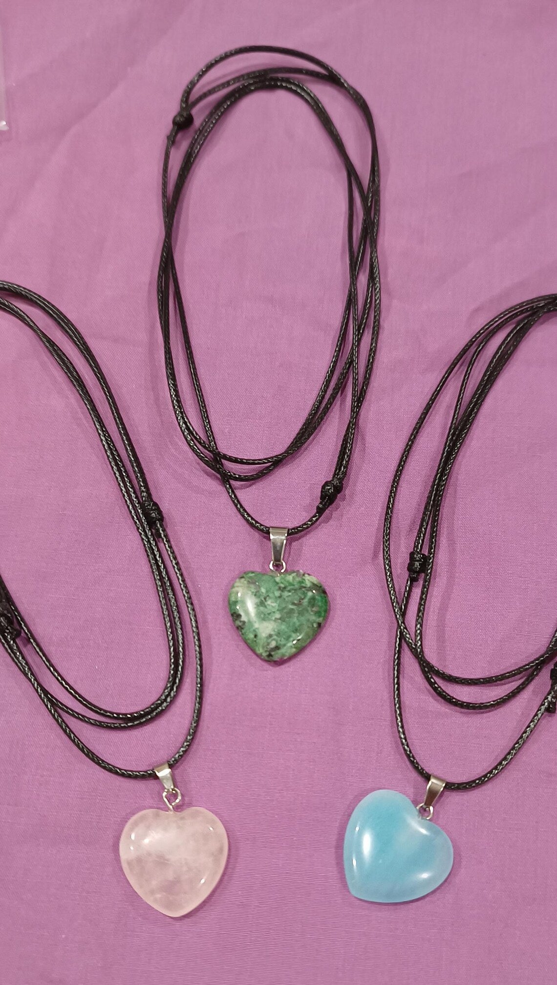 Assorted Gemstone Heart Pendants with/without Adjustable Sliding Necklace 20mm