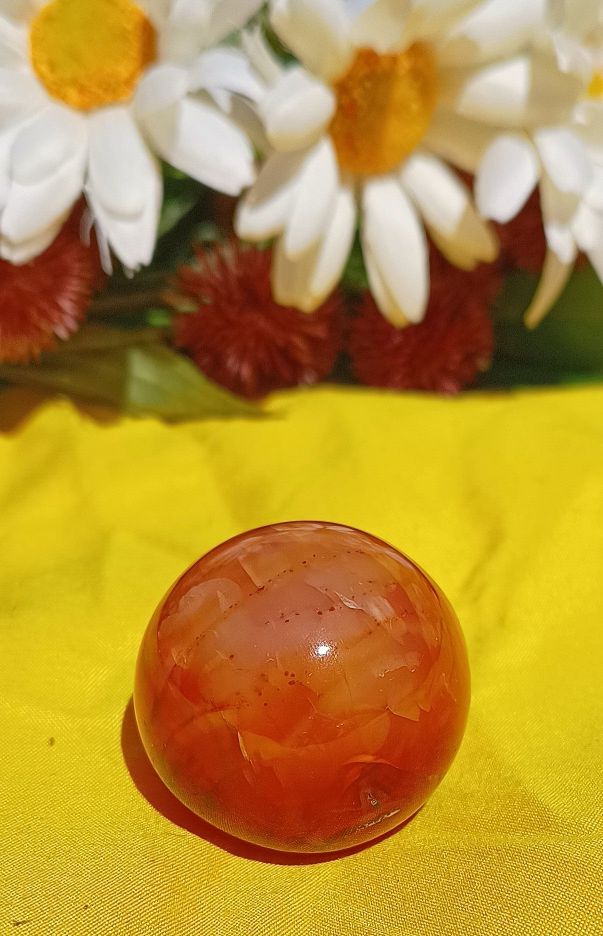 Carnelian Crystal Sphere: Healing Gemstone 6 cm ( stand NOT included )