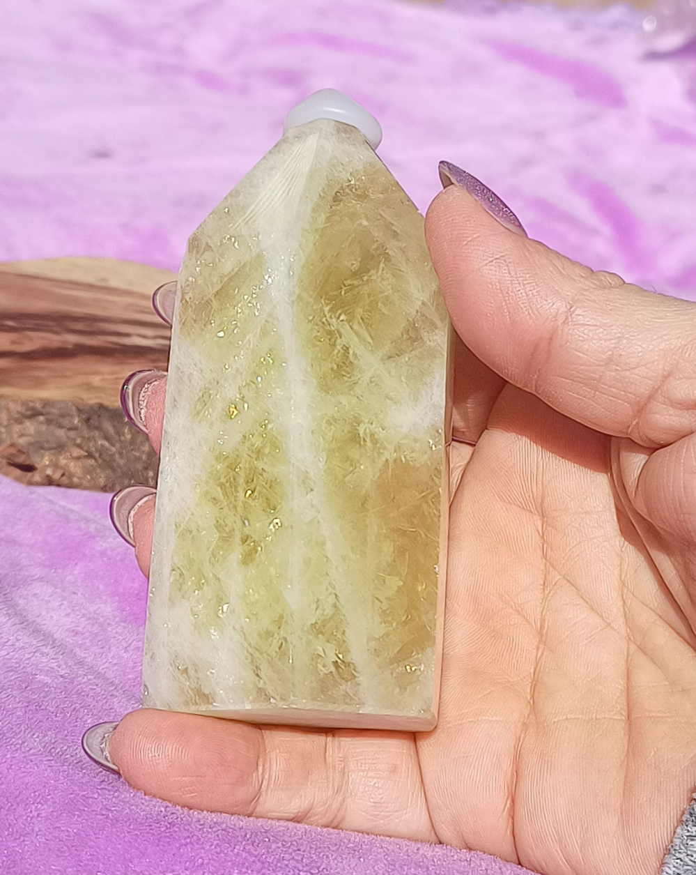 Citrine Crystal Tower with Opalite Cap – 10cm