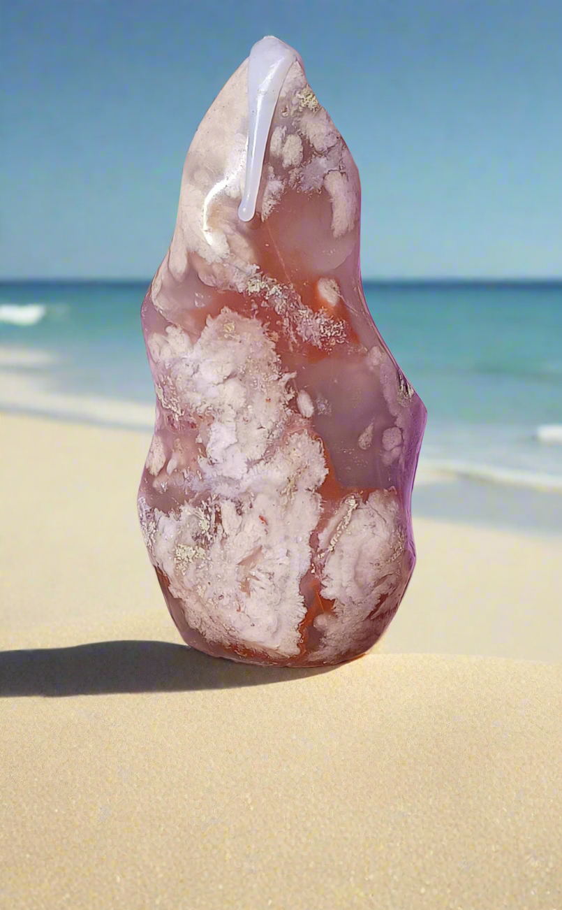Flower Agate  Flame – 12.5cm High x 6.5cm wide. (At its widest point )