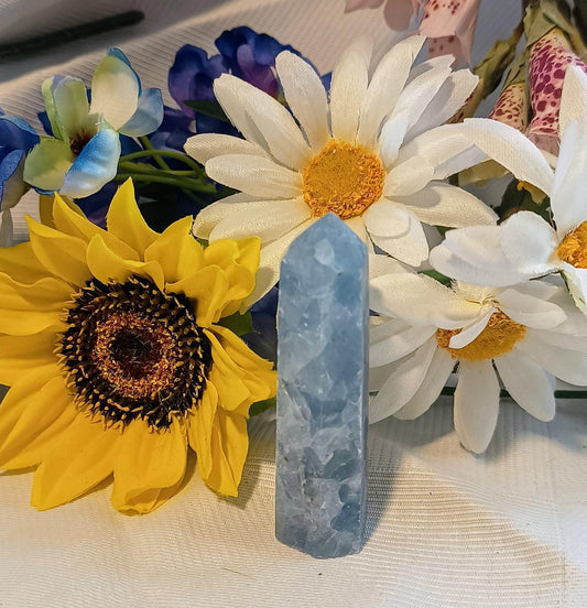 Blue Calcite Crystal Obelisk Tower Point Generator 7-8cm