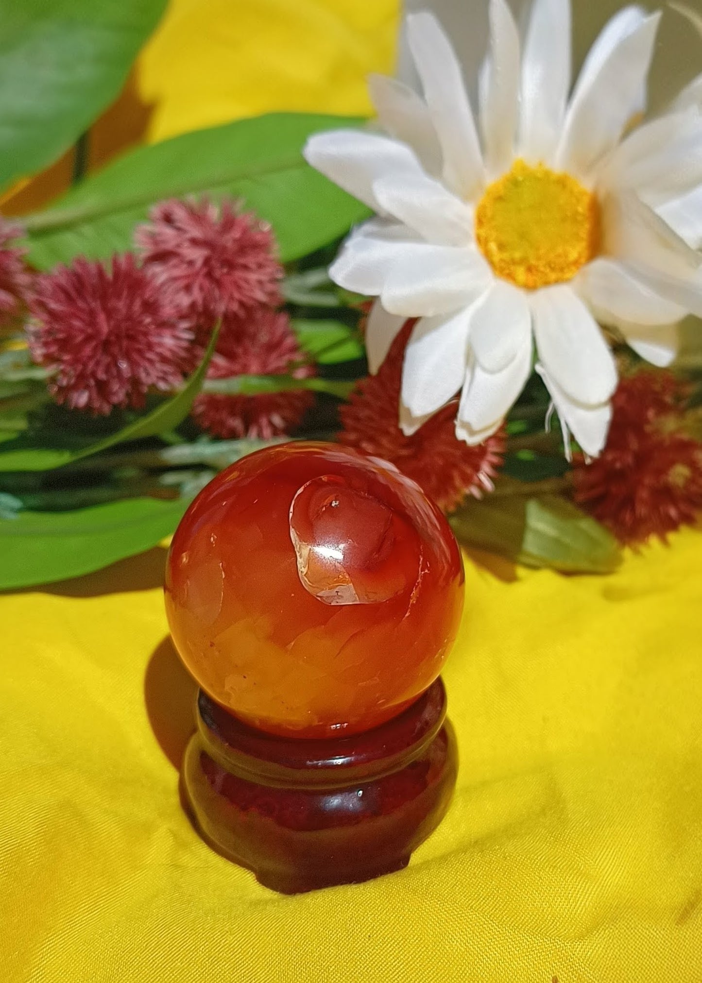 Carnelian Crystal Sphere: Healing Gemstone 6 cm ( stand NOT included )