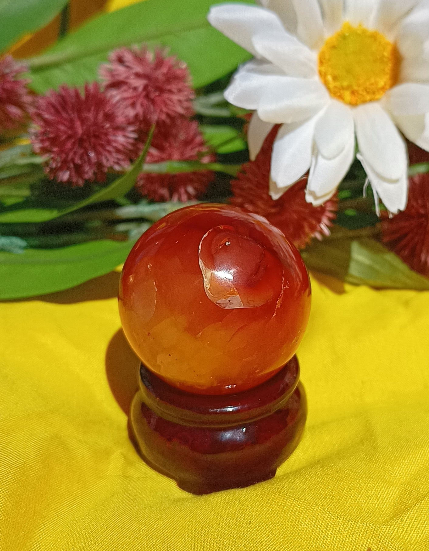 Carnelian Crystal Sphere: Healing Gemstone 6 cm ( stand NOT included )