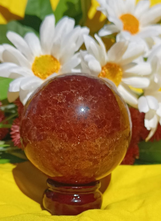Natural strawberry Quartz Sphere Crystal Ball Reiki Healing 8 cm ( stand NOT included )
